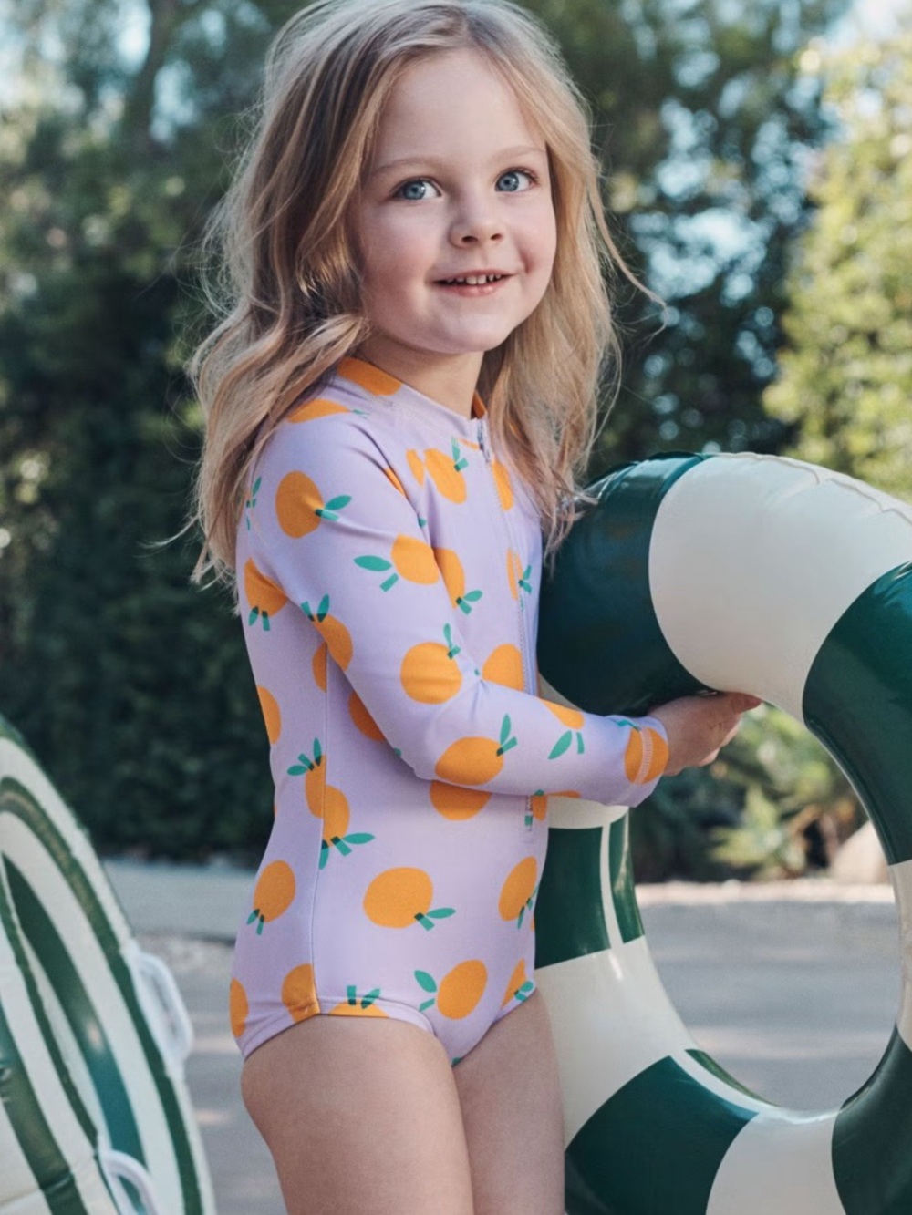 HANNA ANDERSSON Orange Print Long Sleeve Rash Guard Swimsuit